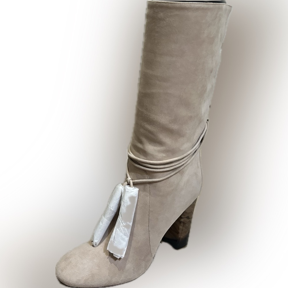 Never worn beige suede leather Burberry boots with box